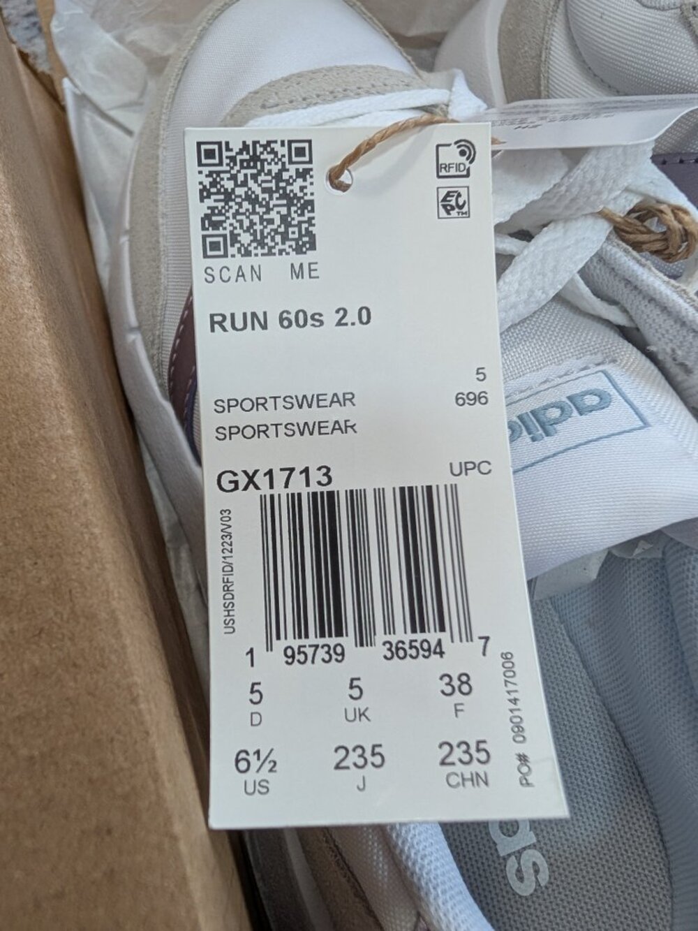 NWT Adidas Run 60s 2.0 Women’s Size 6.5 – White/Lavender – Tags & Box - Picture 5 of 7
